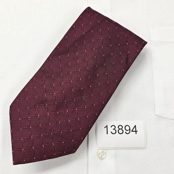 DANIEL DE FASSON Studio Necktie Men's 100% Silk tie Designer Geometric Burgundy - Picture 8 of 8